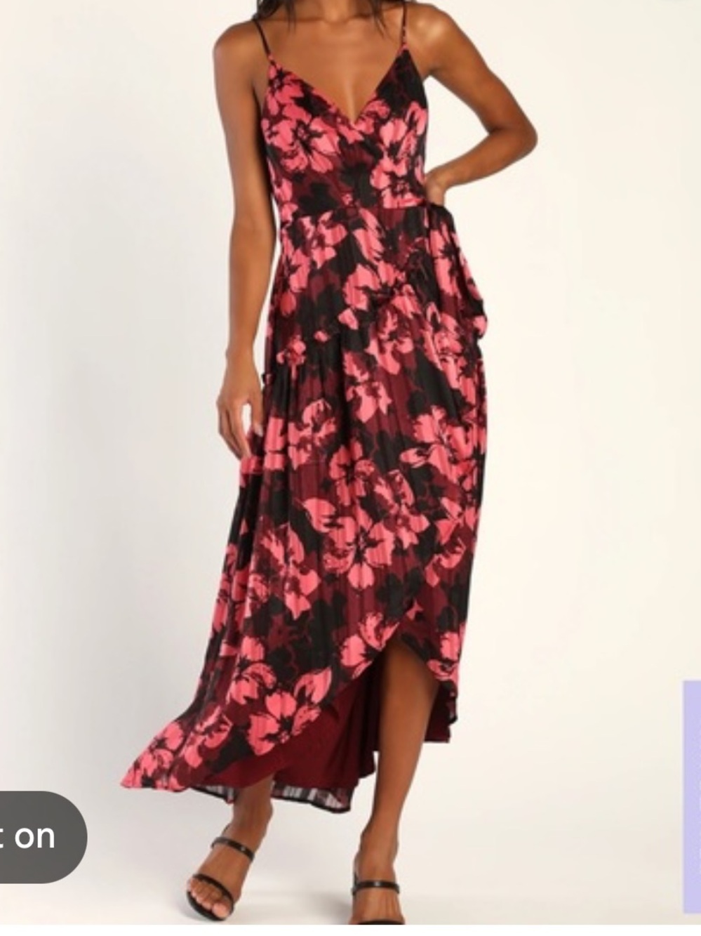 Lulu's Black and Pink Floral Midi Dress